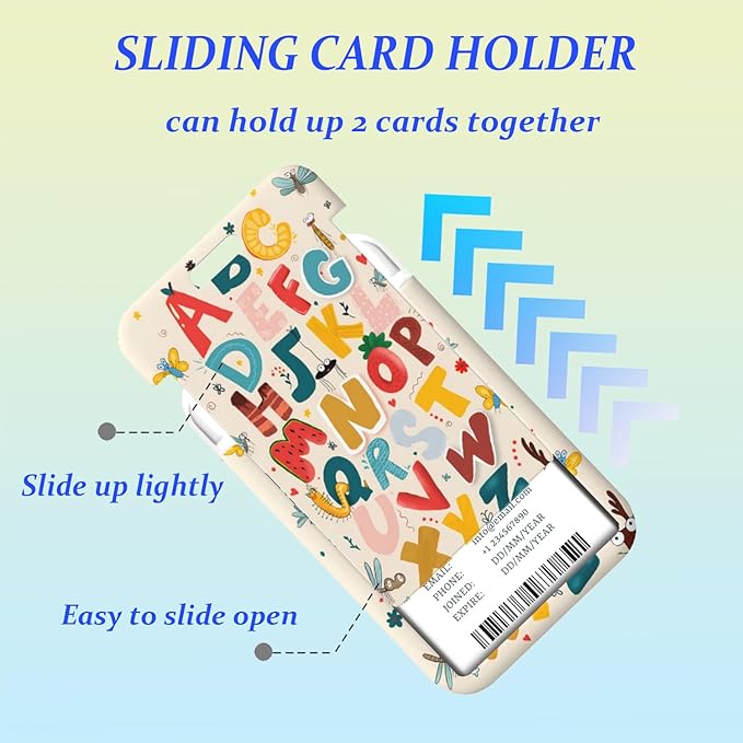 ID Badge Holder with Lanyard Colorful Alphabet Retractable Badge Reel Clip English Letter Lanyard Name Card Vertical ID Protector, ID Card Holder Keychain Name Badge Clip for Women Men