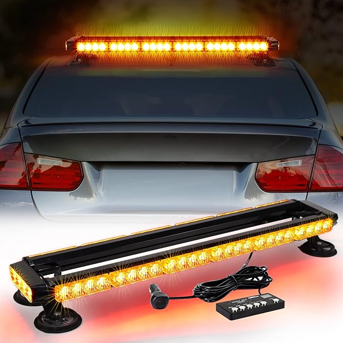 WINECO Amber 29.5" LED Rooftop Strobe Lights Bar, Double Side Flashing Emergency Hazard Caution Warning Beacon Lightbar w/Magnetic Base for Construction Vehicles Tow Trucks Vans Tractor Snowplow…