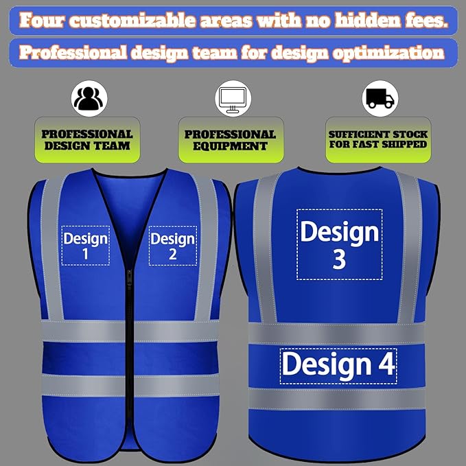 BeautyWill Custom Logo Safety Vest S,M,L,XL,2XL,3XL,4XL Personalized Safety Vest High Visibility Apparel