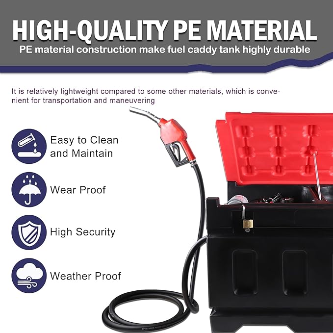 Portable Diesel Tank, 48 Gallon Capacity & 12 GPM Flow Rate, Portable Fuel Tank with 12V Electric Transfer Pump and 13.1ft Rubber Hose, PE Diesel Transfer Tank for Easy Fuel Transportation Black
