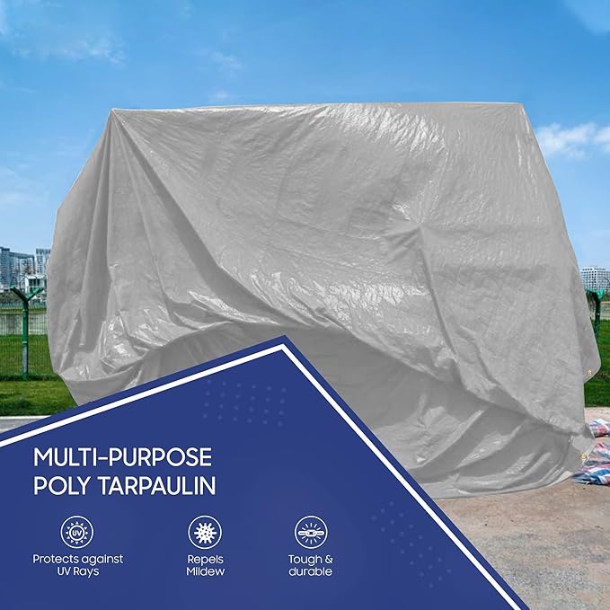 Heavy Duty Waterproof Tarp 6x8 | 12 Mil Thick Silver Poly Tarpaulin with Aluminum Grommets | Large Outdoor Weatherproof Cover for Roof, Landscaping | UV Resistant Tarp with Reinforced Edges