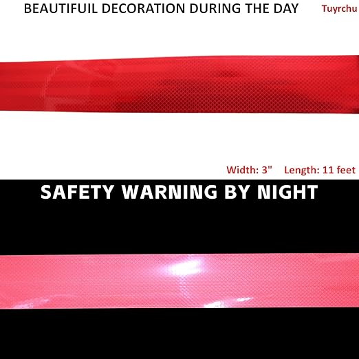 Non Fading Reflective Tape Red Outdoor Waterproof 3 inch, High Visibility Warning Industrial Marking Tape, Safety Stickers (11 feet)