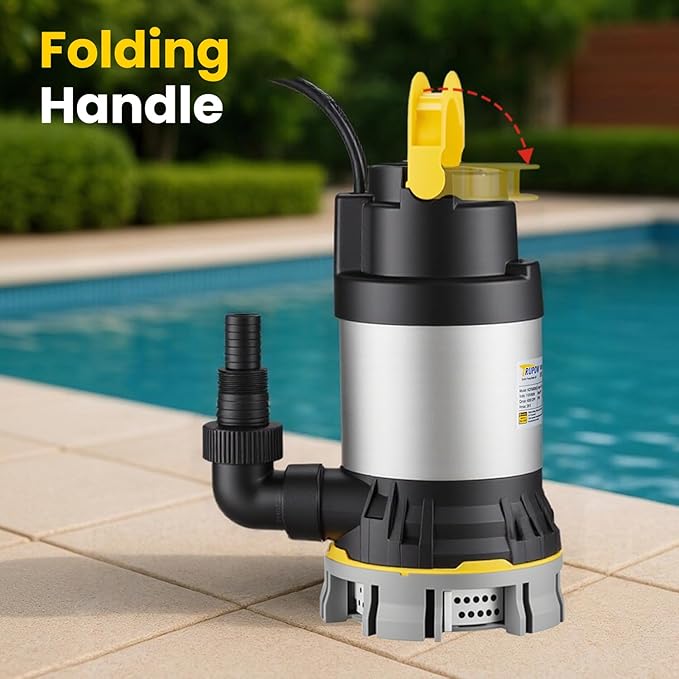 1 HP Sump Pump 4000 GPH Clean/Dirty Stainless Steel Submersible Water Pump Portable Electric Utility Pump for Swimming Pool Garden Basement Tub Pond Draining