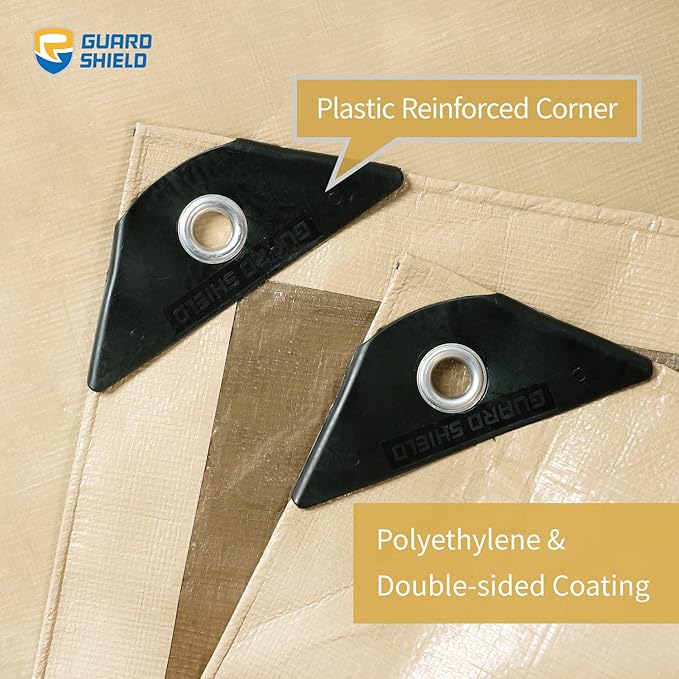 GUARD SHIELD Beige Tarp Heavy Duty Waterproof 6x8 Feet Outdoor Poly Tarps Cover Thick UV Resistant Canopy Tarpaulin with Grommets 10mil