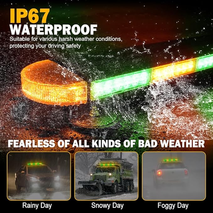 ASPL 31 inch Low Profile Rooftop Emergency Strobe Lights Bar Full Aluminum Flashing Safety Warning Traffic Advisor Lightbar Hazard Snow Plow Light for Trucks Tow Construction Vehicles (Amber/Green)