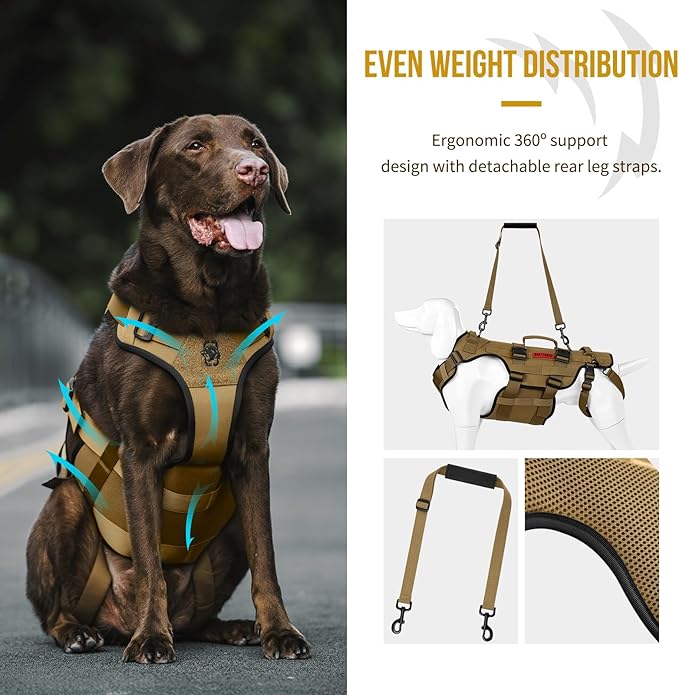OneTigris Dog Lift Harness for Large Dogs, Dog Hip Support Brace, Full Body Lifter with Handles Invictus Multifunctional Mobility Assistance Vest for Back Legs (Brown, XXL)