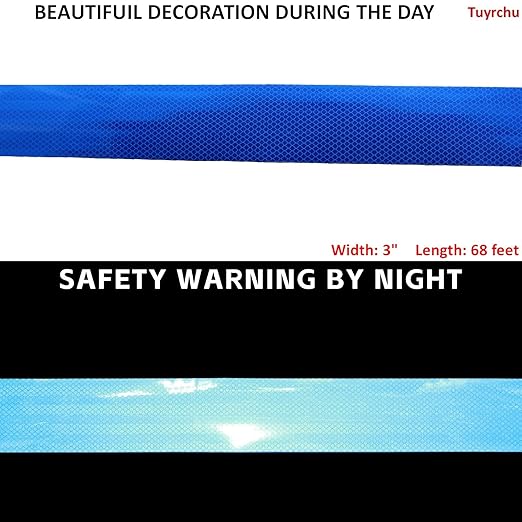 Non Fading Reflective Tape Blue 3 inch Wide, Outdoor Waterproof High Visibility Safety Warning Reflector Sticker Strips (68 feet)