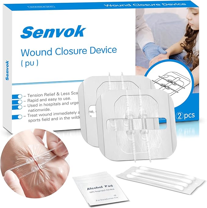 Senvok Butterfly Bandaids for Wound Closure, 2 Pcs Zip Stitch Wound Closure Strips, Surgical Laceration Repair Without Sew - Quick Clot - Emergency Wound Closures Device (PU)