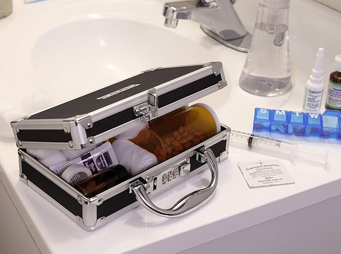 Vaultz Medicine Safe Case w/ Combination Lock - Pack of 3 Cases, 8.35 x 5 x 2.5" - Black