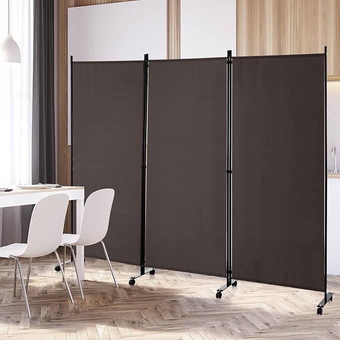 Giantex 3 Panel Room Divider with Wheels, 103''W x 71''H Folding Privacy Screen, Rolling Partition Room Dividers for Home Office Studio, Freestanding Fabric Wall Divider for Room Separation, Brown