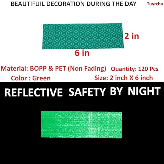 Green Reflective Stickers 2 inch X 6 inch, Outdoor Waterproof High Visibility Warning Safety Adhesive Reflector Tape (120 Pcs)