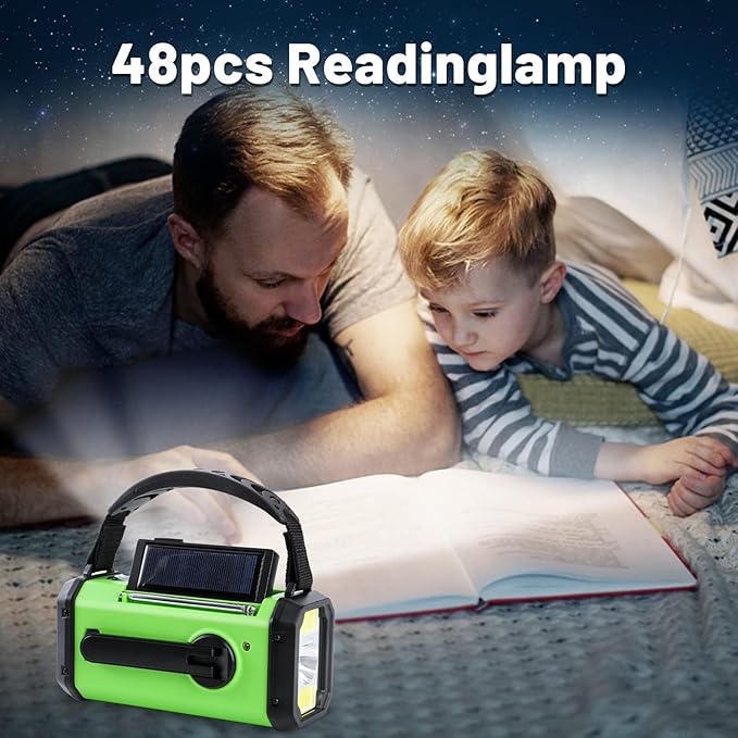 Emergency Hand Crank Radio with 10000mAh/37000mWh Battery Backup, AM FM NOAA Weather Radio, Type-C Charge,Solar Radio,SOS, 3 Modes LED Flashlight，Reading Lamp, Compass for Outdoor Survival