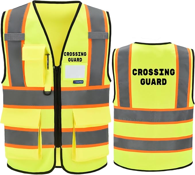 AYKRM Security Vest for Men Women 7 Pockets High Visibility Reflective Safety Vest Front Zipper Meets ANSI/ISEA
