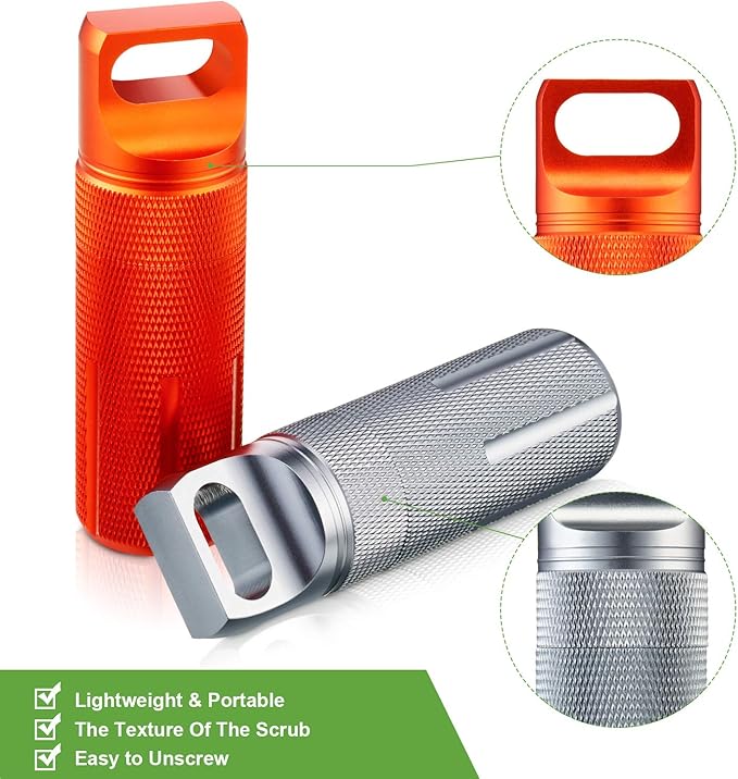 Patelai 4 Pcs Portable Keychain Pill Holder Pill Organizer Travel Waterproof Match Container Aluminum Airtight Keychain Container Travel Size Storage Supplements Holder for Outdoor Camping(Vintage)