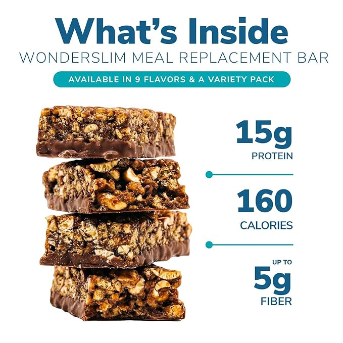 WonderSlim Meal Replacement Protein Bar, Dark Chocolate S'mores, 15g Protein, 20 Vitamins & Minerals (7ct)