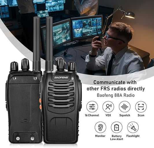 BAOFENG Walkie Talkies Long Range for Adults with 4 Rechargeable Batteries Earpiece, Two Way Radio BAOFENG BF-88A Portable 2 Way Radio for Family Hiking Camping-2 Pack
