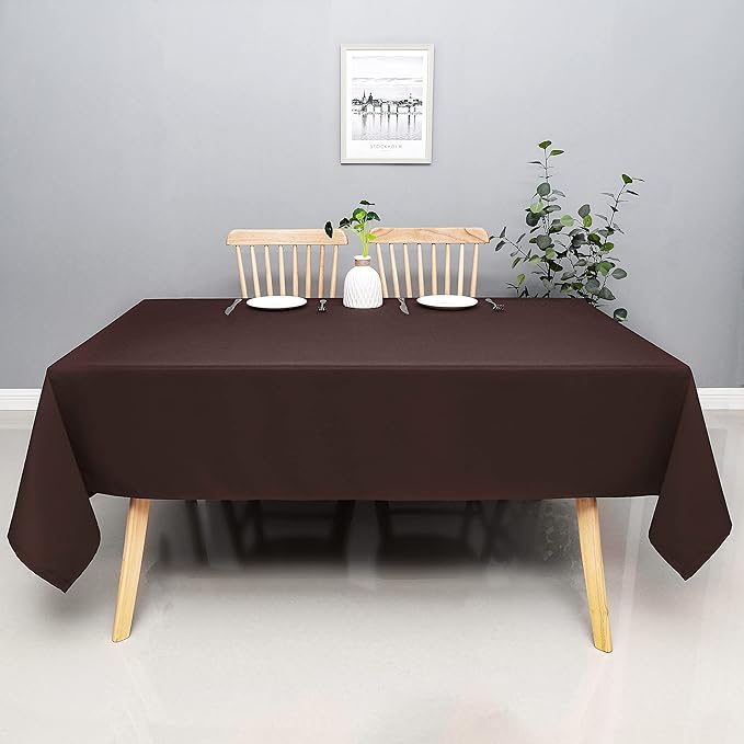 Wewoch Chocolate Rectangle Tablecloth Water Resistant Washable Polyester Table Cloth for Dining,Kitchen, Parties Weddings and Outdoor Use 60 Inch by 104 Inch