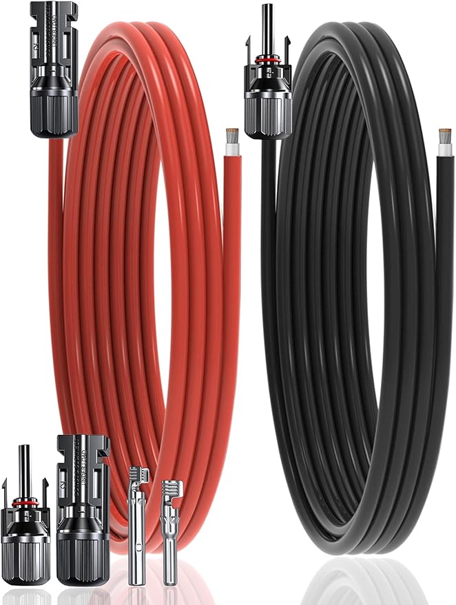 10Feet 10AWG Solar Extension Cable with Female & Male Connectors 6mm Solar Panel Weatherproof Wires for Solar Panels RV Marine Camper Ferry Black & Red PV Tinned Copper Extension Cord Kit