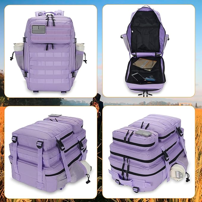 25L Tactical Backpack for Men and Women Military Backpack Small Assault Pack Molle Backpack Bug Out Bag Travel Rucksack Daypack (Light Purple)