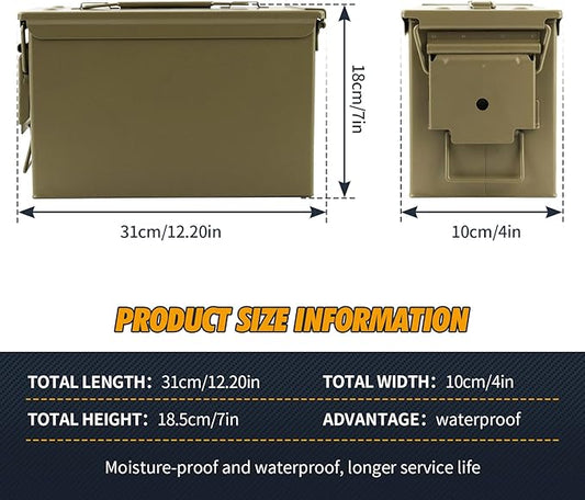 GUGULUZA Metal Ammo Can 30/50 Cal, Lockable Bullet Storage Case, Waterproof & Airtight Containers Box with Flip Top for Long-Term Storage Shotgun, Rifles, Pistols Ammunition