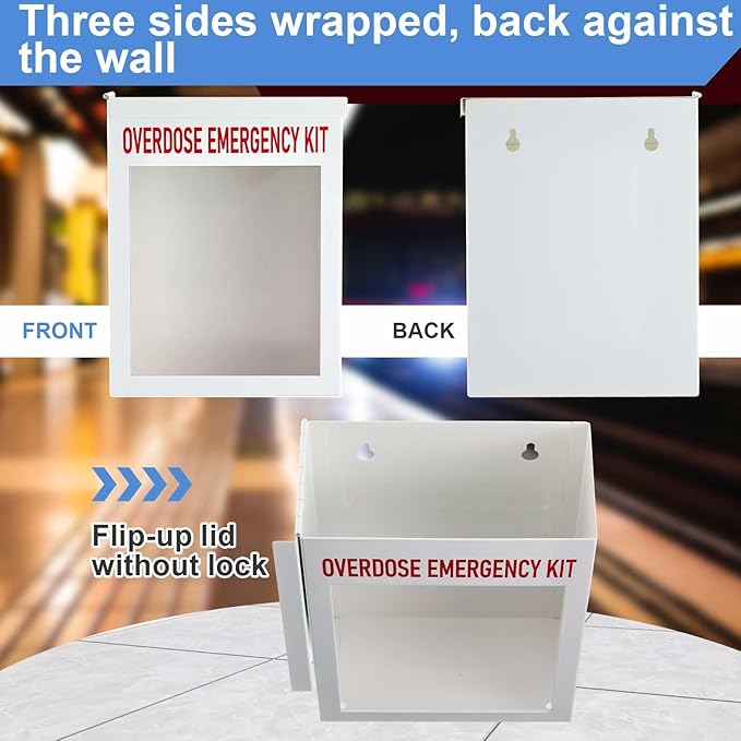 Zonon 1 Pcs Naloxone Overdose Kit Non Locking Cabinet Wall Mountable Break in Case of Emergency Box Opioid Overdose with Acrylic Window 7 1/4 x 9 1/8 x 3 5/8 Inches Medication Not Included (White)