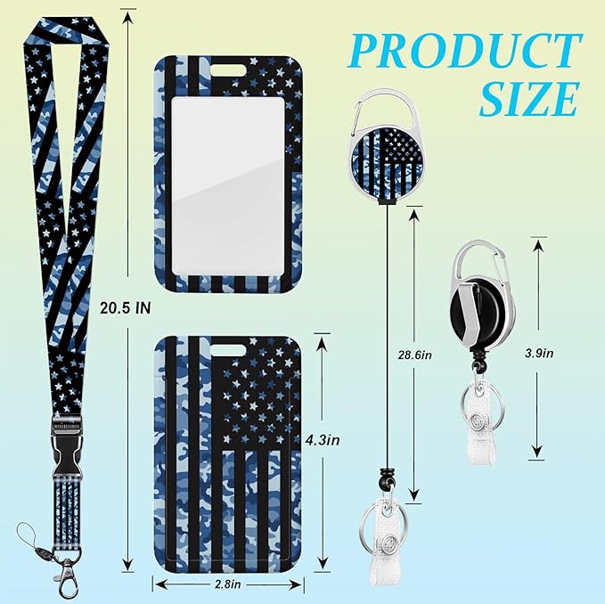Army Camo Lanyard for Keys - USA Flag Patriotic ID Badge Holder with Retractable Reel