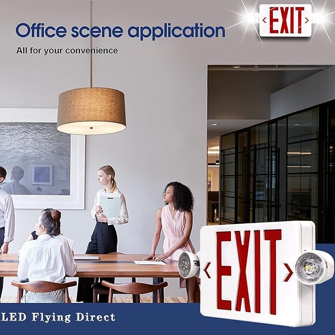 LED Exit Sign with Emergency Light, Double Sided Red with Battery Backup, Red Letter Emergency Exit Sign Lights with Two Adjustable Heads 120-277V AC UL Listed (12Pack, Red)