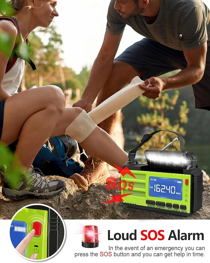 10000wAh/37000mWh Hand Crank Emergency Radio, AM FM NOAA Weather Alert Radio, Portable, Solar, 4 Charging Methods, 3-Mode Flashlight, Reading Lamp, SOS Alarm, Phone Charger for Winter Storm Emergency