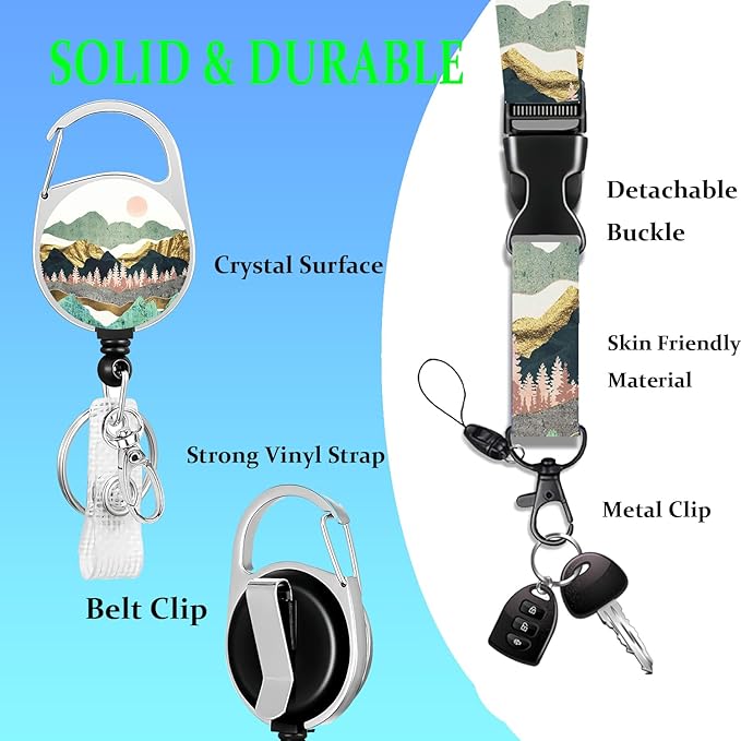 Badge Holder Lanyard Sunrise Mountain ID Card Holders Detachable Name Tag Clips Cute Funny Nurse Teacher Office Gifts Women Man Badge Holder (Sunrise)