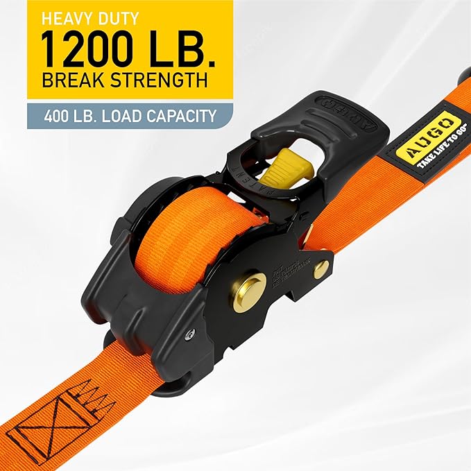 AUGO Retractable Ratchet Straps | 2 Heavy Duty Ratchet Straps Self Retractable Tie Downs with Soft Loops & Storage Bag for Motorcycle, Truck, Trailer, Cargo Van | 1200 Lb Break Strength 1” x 10’