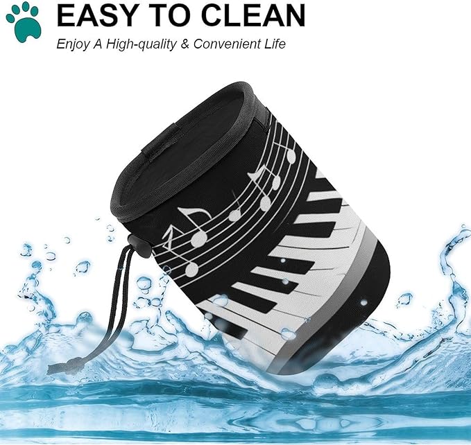 Dog Feed Snack Reward, Pet Training Package, Dog Snack Pocket with Adjustable Waist Belt 3 Ways to Wear White Piano Keys with Musical Notes Black