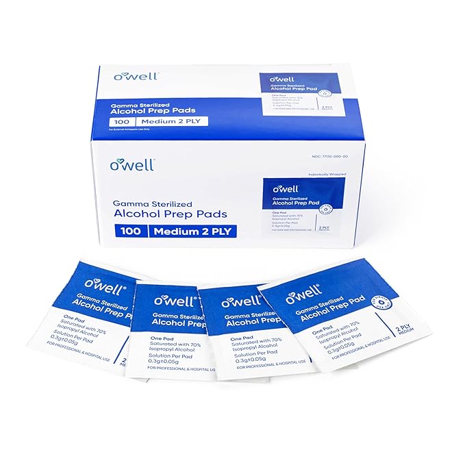 OWELL Prep Pads - 2000 Individually Wrapped Sterile Alcohol Wipes, Medium 2-Ply Antiseptic Wipes for Disinfecting Skin, First Aid Kit Alcohol Swabs (20 boxes of 100ct)