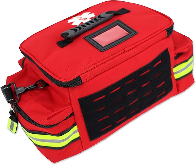 Lightning X Medium First Responder EMT Bag | LXMB25 | w/Reflective, Shoulder Strap & Zippered Compartments for First Aid + Trauma Supplies - RED