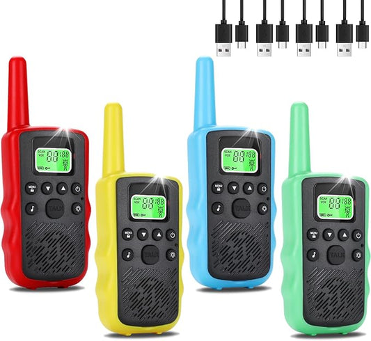 Walkie Talkies Long Range for Adults - Rechargeable Handheld Two Way Radios with 22 FRS Channels Radio, Kids Walkie Talkies with LED Flashlight, VOX Walky Talky for Camping Hiking 4 Pack