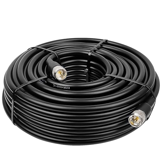 100ft KMR400 PL259 Male to Male Coaxial Cable - Low Loss UHF Cable for HAM, VHF Radio, SWR Meter, Antenna Analyzer
