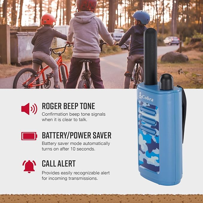 Cobra HE150 B - Kid Friendly Walkie Talkies - 16-Mile Range, 2 Channels Two-Way Radio Set, Blue (2-Pack)