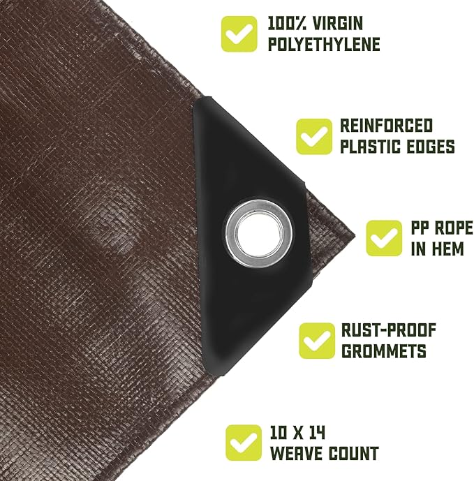 Core Tarps Heavy Duty 8 Mil Tarp Cover, Waterproof, UV Resistant, Rip and Tear Proof, Poly Tarpaulin with Reinforced Edges for Roof, Camping, Patio, Pool, Boat. (Brown/Black 30′ X 40′)