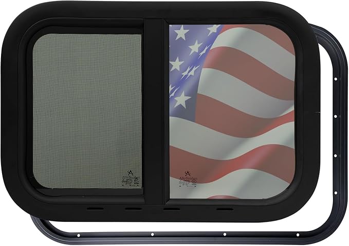 21"x14" RV Sliding Window - Horizontal Teardrop Style, DOT-Certified Tempered Glass & Trim Kit, Aluminum Alloy Frame w/Mesh Screen