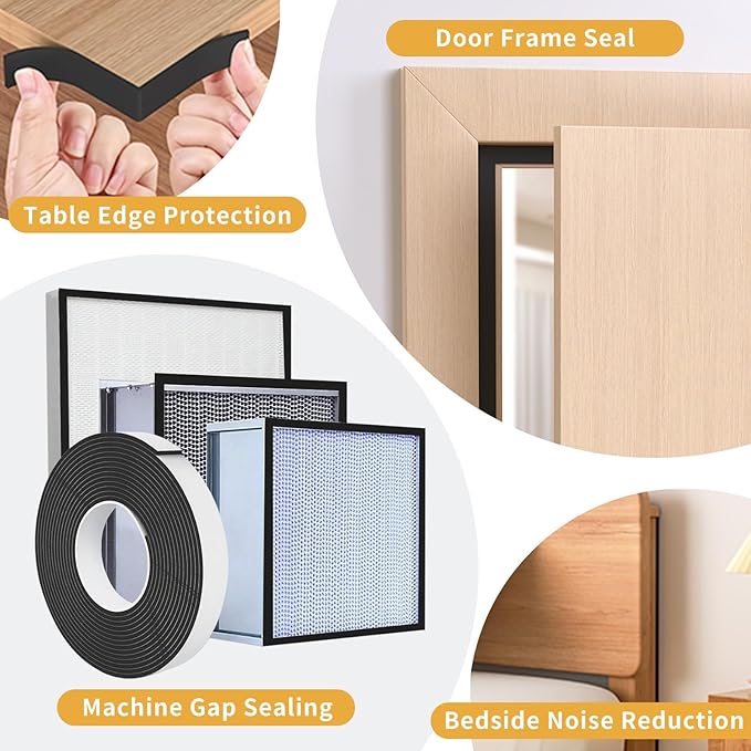 EVA Foam Weather Stripping Tape,1 Inch W x 1/4 Inch T Self-Adhesive Seal Tape for Doors & Windows-Draft Blocker,Soundproofing,Waterproof Insulation Foam,2 Rolls Total 33FT Black