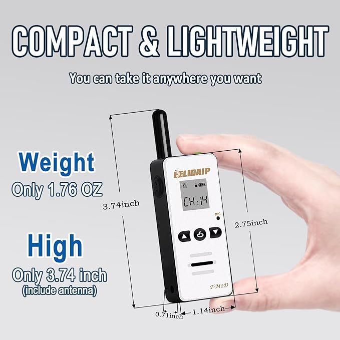 M2D Mini Walkie Talkies for Adults,Small Portable Two Way Radios,Rechargeable 128 Channels Mini 2 Way Radio for Restaurant,Supermarket,Hospital,Hiking,Skiing,Outdoor Sport,Tourism,White 2 Pack