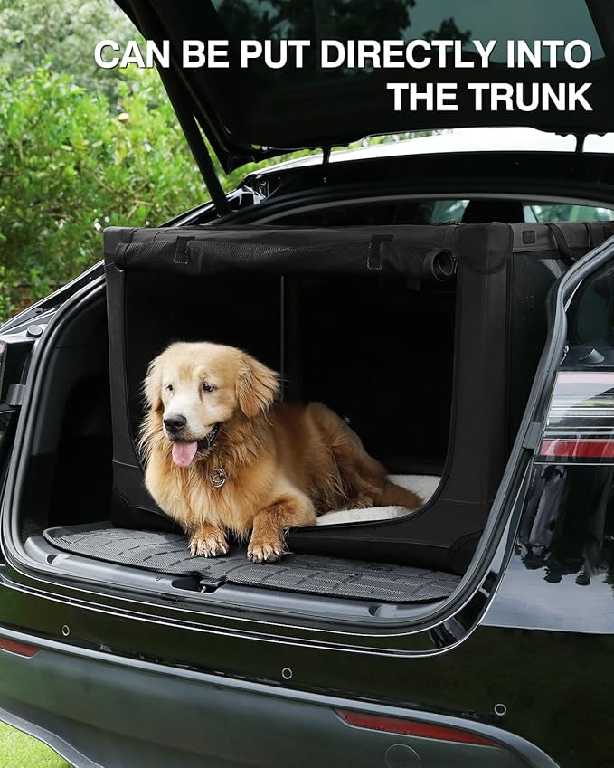 33 Inch Collapsible Travel Dog Crate for Medium Large Dogs, Portable Dog Crate 4-Door Foldable Soft Kennel with Durable Mesh Windows for Indoor & Outdoor Travel, with Storage Bag,Black
