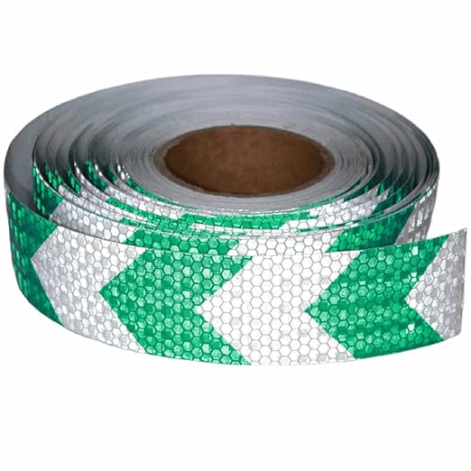 Reflective Tape Green and White 2 inch X 66 feet, Outdoor Waterproof Hazard Conspicuity Warning Industrial Marking Tape