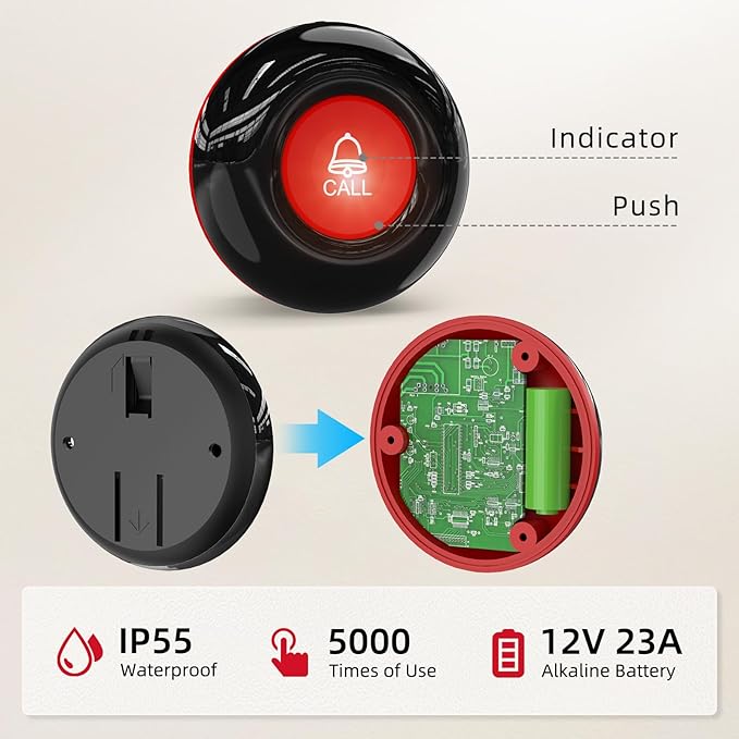 CallToU Caregiver Call Button Smart Call System 3 Receivers 2 SOS Call Button for Elderly at Home Nurse Calling Alert Patient Help System for Home/Personal Attention Pager 500+Feet (CC05BL 2-3)