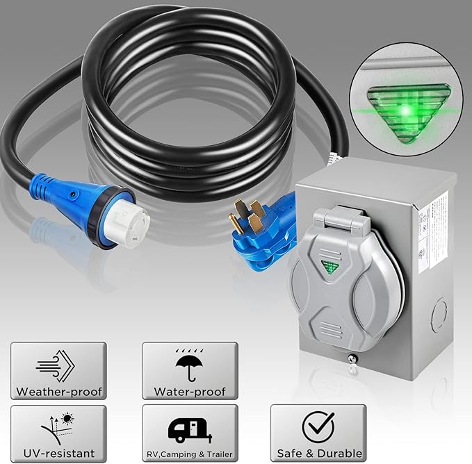 50 Amp Generator Cord and Power Inlet Box, 50 Amp Generator Cords 30 FT,125V/250V Generator Power Cord NEMA14-50P/SS2-50R Twist Lock Connector