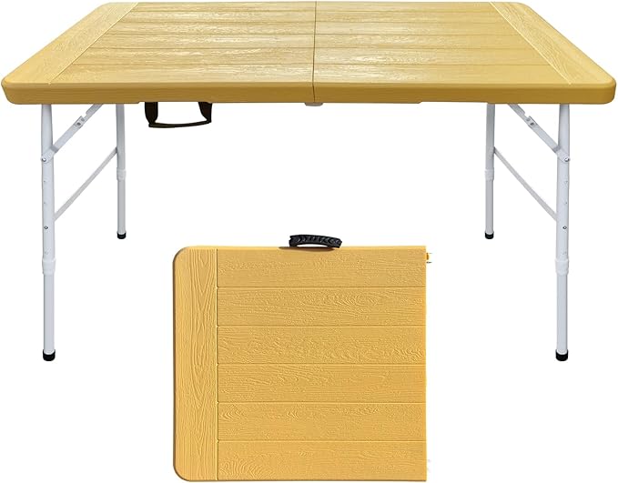 Folding Table, 4FT/6 FT Foldable Table with Carrying Handle, Steel Legs Heavy Duty Portable Utility Table for Party, Dining, Wedding, Events, Picnic Indoor, Outdoor, Camping