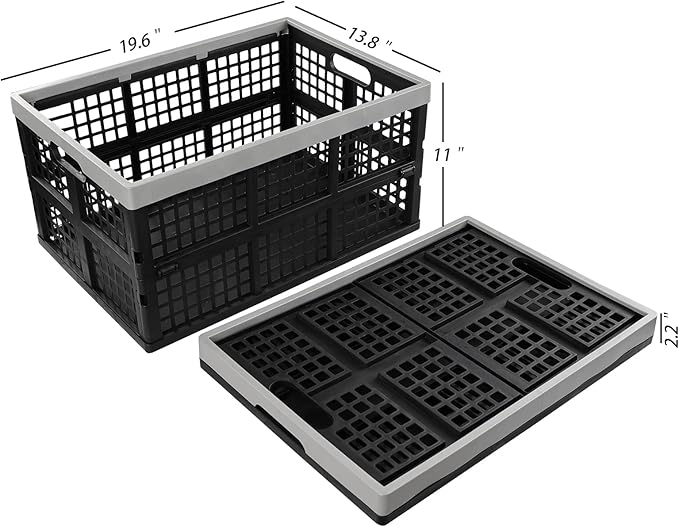 42 Liter Collapsible Storage Crates Plastic, Large Foldable Crates Set of 3