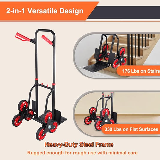 Stair Climbing Dolly, 330 lbs Capacity Heavy Duty Stair Climbing Hand Truck with 6 Wheels and Telescoping Handle, Folding Cart for Stairs and Moving