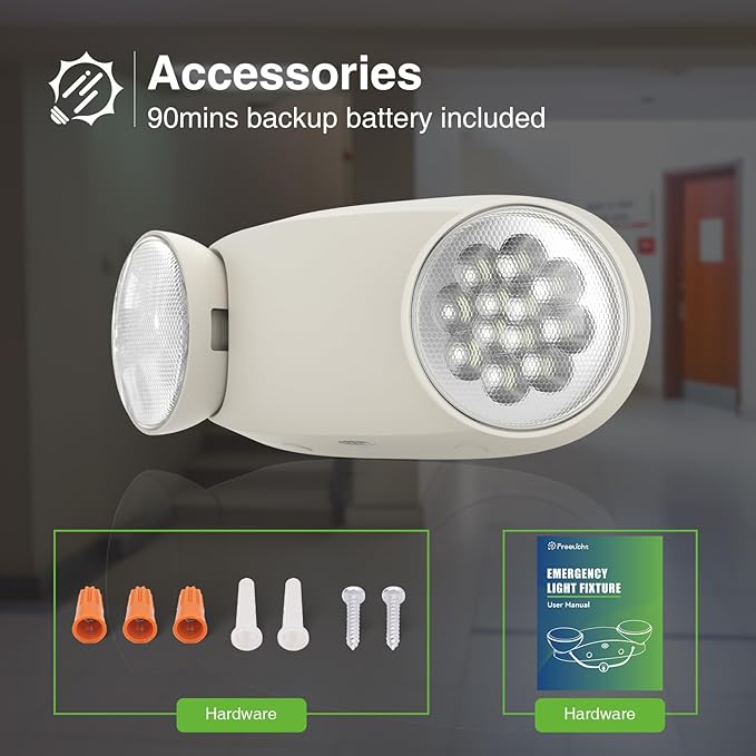 FREELICHT 6 Pack Emergency Lights for Business, Hard Wired, LED Emergency Lights with Battery Backup, 2 Heads Adjustable Commercial Exit Lighting Fixtures, UL 924 Certified