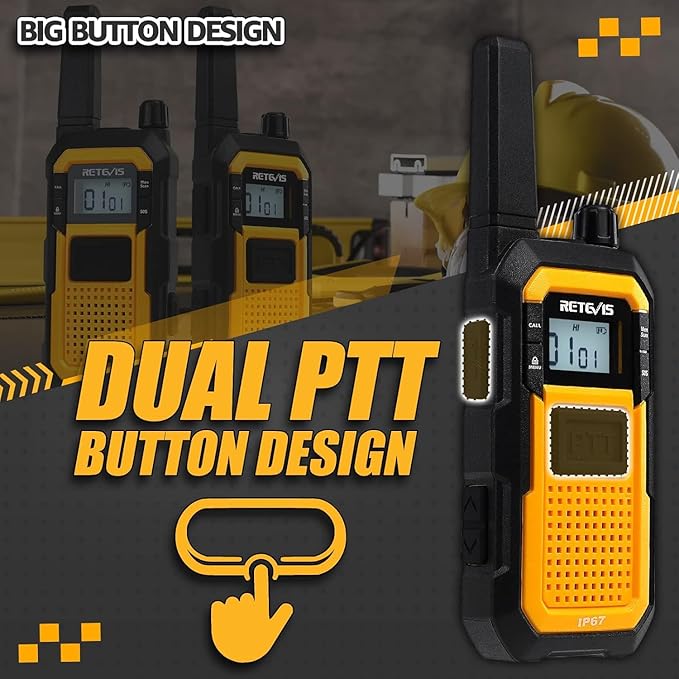 Retevis RB48 Heavy Duty Walkie Talkies with Earpiece, Support VOX, MIL-STD 810H,IP67 Waterproof Walkie Talkies Rechargeable, USB-C, 2000mAh, Dual PTT, Business 2 Way Radios(6 Pack)