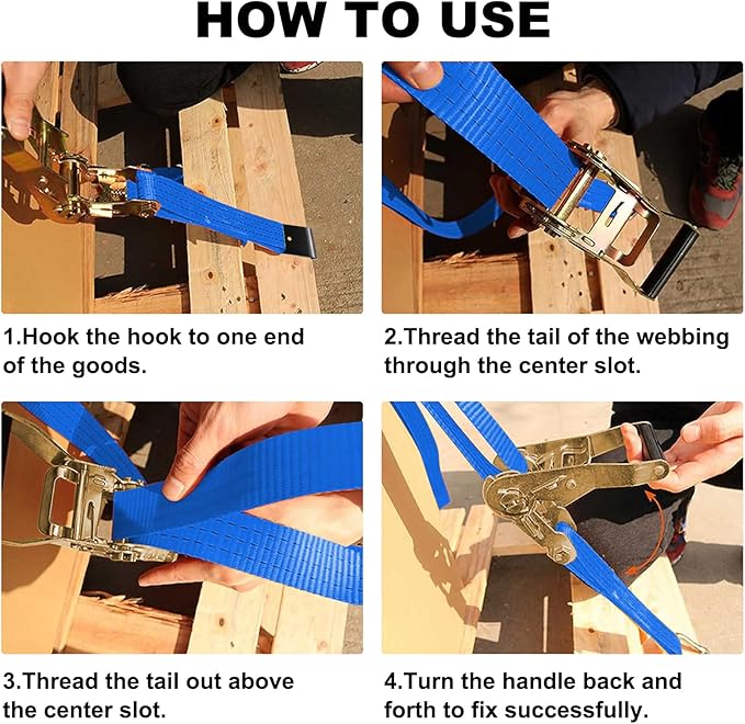 4Pack 2in 30ft Ratchet Strap Flat Hook Blue Heavy Duty Flatbed Straps for Trailer Tie Down Straps Box Truck Accessories Cargo Loading 10000lbs Breaking Load
